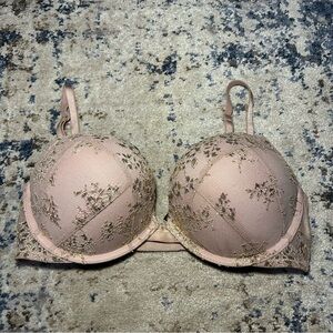 Victoria’s Secret Pink & Gold Glitter Bombshell Plunge Padded Bra Size 32D